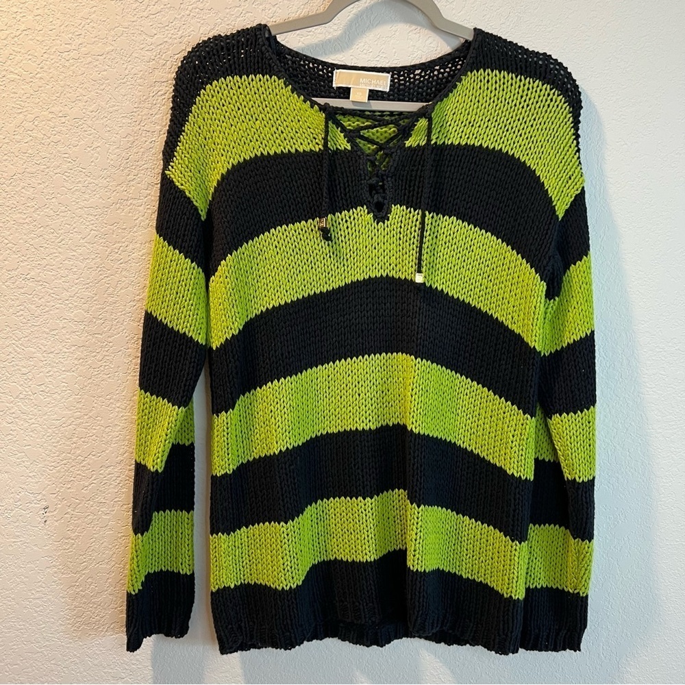 Women’s Michael Kors green and blue striped knit pullover sweater size XS